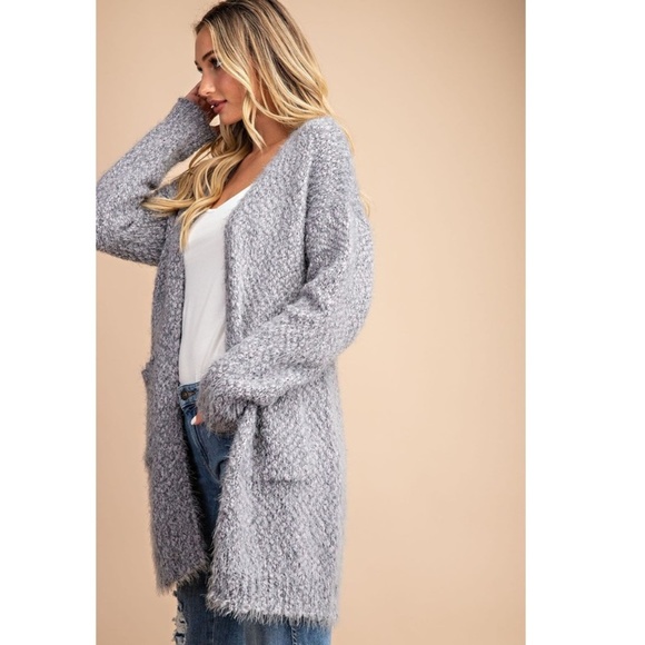 NWT Super Soft Popcorn Knit Heather Gray Cardigan - Picture 5 of 5